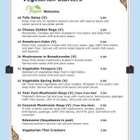Vegetarian starters menu at Chai-Yo Thai Restaurant in Sheringham
