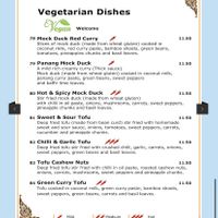 Vegetarian mains menu at Chai-Yo Thai Restaurant in Sheringham