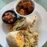 Breakfast burrito and spiced apples  at Flying Saucer in Chicago