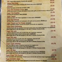 Vegan Menu  at Korean BBQ House- Barbican in London