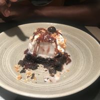 Hard to get a good picture but this brownie with taro ice cream and peanut brittle beat every delicious dish 🤤 at PLANTA Queen in New York City