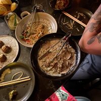 cauliflower tots, papaya salad, crispy broccoli, truffle udon at PLANTA Queen in New York City