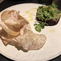 Avocado  and beet ceviche with tarot chips   at PLANTA Queen in New York City