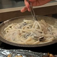 Udon noodles, truffle sauce  at PLANTA Queen in New York City