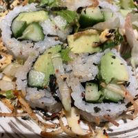 Under the volcano topping were these sushi rolls    at PLANTA Queen in New York City