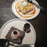 Banana pudding and chocolate brownie (no nuts)  at PLANTA Queen in New York City