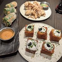 Fresh spring rolls, mushroom fried chicken and 1000 layer potatoes all amazing🌱❤️  at PLANTA Queen in New York City