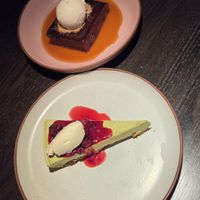 Sticky toffee pudding and matcha cheesecake at PLANTA Queen in New York City