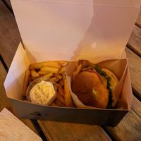 Burger with fries at Square Burger in Copenhagen