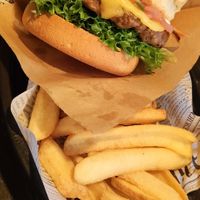 Cheese and bacon vegan burger at Square Burger in Copenhagen