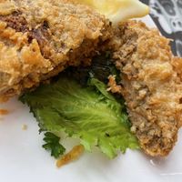 Inside the vegan fishcakes  at Harbour Lights Fish & Chips in Falmouth