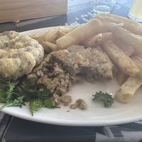 Jackfruit fish cake   at Harbour Lights Fish & Chips in Falmouth