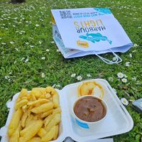 Chips with curry sauce. at Harbour Lights Fish & Chips in Falmouth