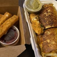Mozz stix and weekly special soyrizo burrito   at Subculture Vegan Deli & Provisions  in Albany