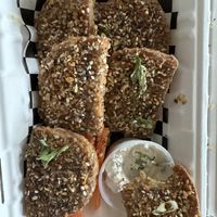 Everything Bagel Chicken Wings with onion and scallion cream cheese dipping sauce. Delicious   at Subculture Vegan Deli & Provisions  in Albany