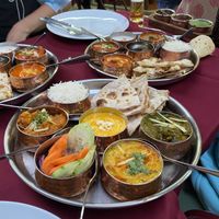 3 types of dish plus rice and pita  at Swaagat The Taste of India in Lisbon