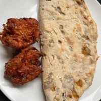 Potato Pirata and onion bhajis all vegan at The Bas Bar in Rochester