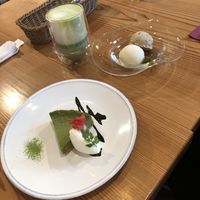 Maccha cheesecake, vanilla and rum&raisin gelato and maccha soy latte  at AIN SOPH.Ginza in Tokyo