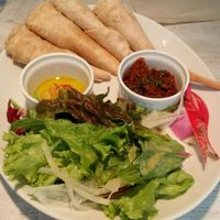 tortillas and dips with salad at AIN SOPH.Ginza in Tokyo