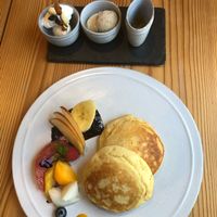 Heavenly pancakes with the toppings  at AIN SOPH.Ginza in Tokyo
