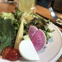 Salad and japanese green tea at AIN SOPH.Ginza in Tokyo