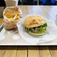 Falafel burger and fries at AIN SOPH.Ginza in Tokyo
