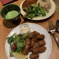 fried soy meat, japanese rice and mushrooms at AIN SOPH.Ginza in Tokyo