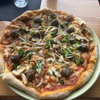 The vegan pizza as labeled on the menu. This one is the size for 600 denars, which was already quite big.  at Dolce Vita in Ohrid