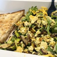 Tofu scramble with mushrooms & brussels sprouts   at Connie's Bakery in Provincetown