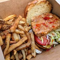 Fried seitan sandwich with Thai chili sauce.  at Grid City Beer Works in Salt Lake City