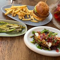 Vegan Burger, grilled asparagus and stuffed sweet potato  at Salt & Pepper in Medulin