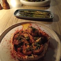 Cauliflower steak (served with chimichuri and hummus), asparagus and stuffed sweet potato at Salt & Pepper in Medulin
