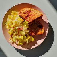 Vegan cheese and Marmite toastie with salad at Kinder Kitchen in South East London