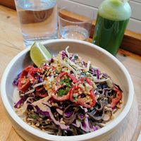 Thai noodle salad and the green juice. Both yum! at Ohh Boy in Athens