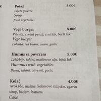 Vegan menu at Rivijera in Budva