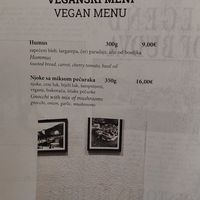 Vegan menu at Rivijera in Budva
