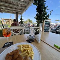 View and vegan nuggets  at Nissi Beach Cafe in Kos