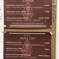 Price list Art Course  at Artelier Cafe & Bar in Bratislava