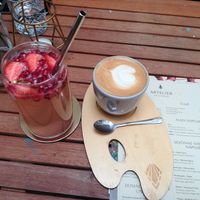 rhabub lemonade and capuccino with oat milk  at Artelier Cafe & Bar in Bratislava