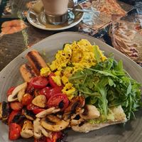 Vegan breakfast & Latte with oat milk at Black Cat Café in Gozo
