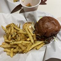 Falafel smash burger and furikake fries  at Kitsune Burgers in Brussels