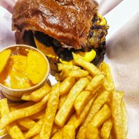 Falafel Burger with fries at Kitsune Burgers in Brussels
