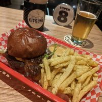 Bacon cheese burger and furikake fries at Kitsune Burgers in Brussels
