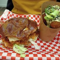 Korean fried and kimchi rice ball at Kitsune Burgers in Brussels
