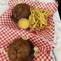 Bacon smash with furikake fries and relish.  at Kitsune Burgers in Brussels