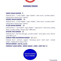 Menu at Kitsune Burgers in Brussels