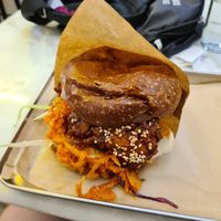 Spicy Korean burger at Kitsune Burgers in Brussels