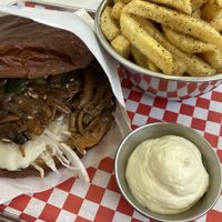 Special : teriyaki pulled mushroom burger   at Kitsune Burgers in Brussels