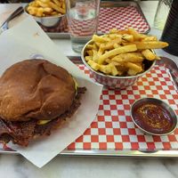 b*con smash burger with furikake fries at Kitsune Burgers in Brussels