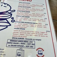 Menu  at Kitsune Burgers in Brussels